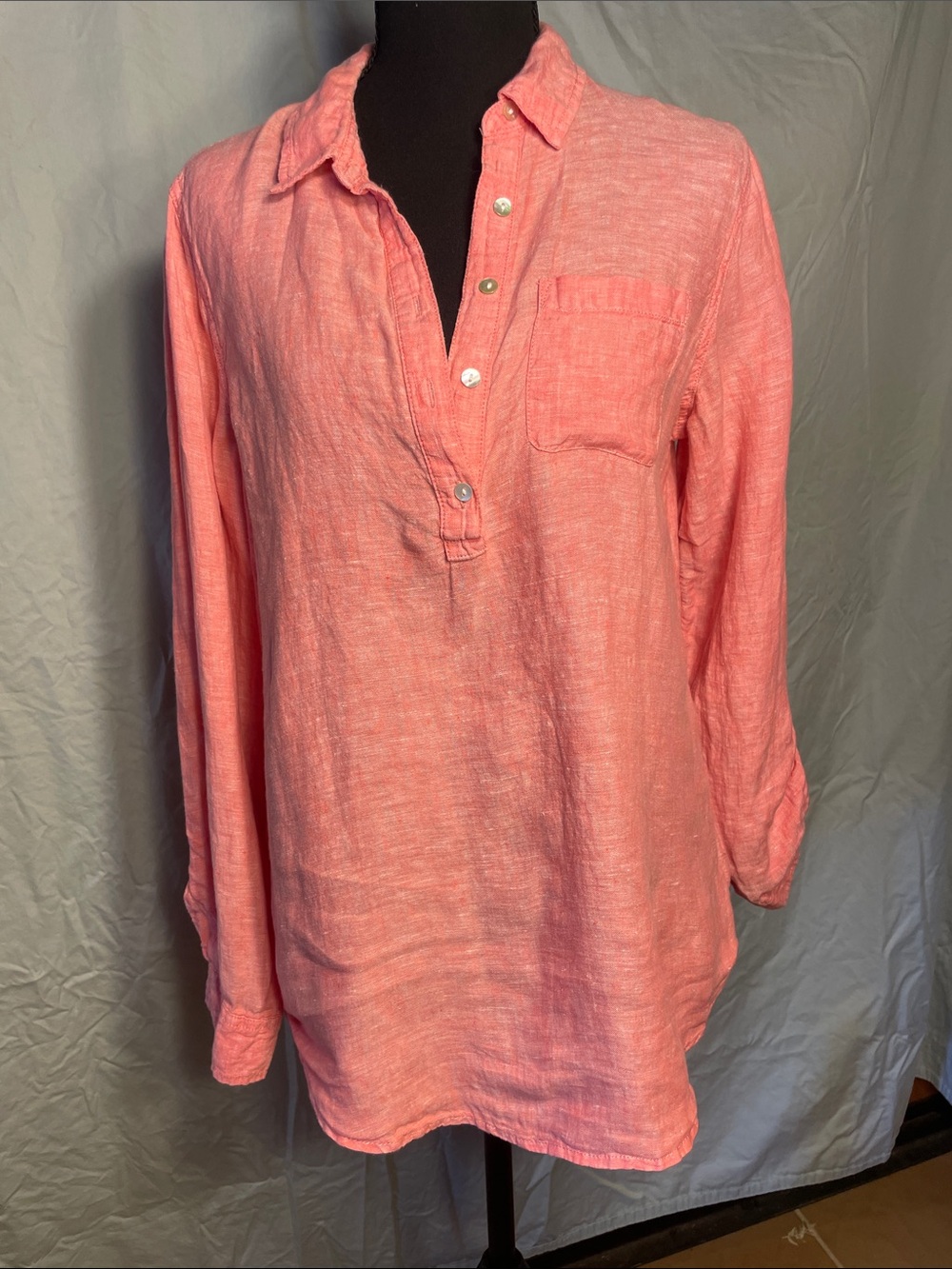 Jones New York Coral Pink 100% Linen Tunic Shirt